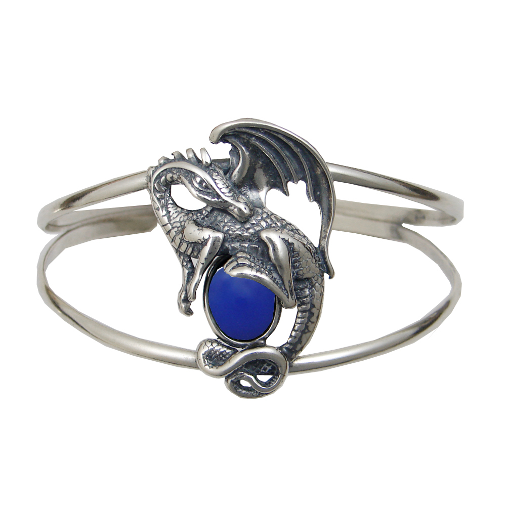 Sterling Silver Bella the Dragon Cuff Bracelet Blue Onyx